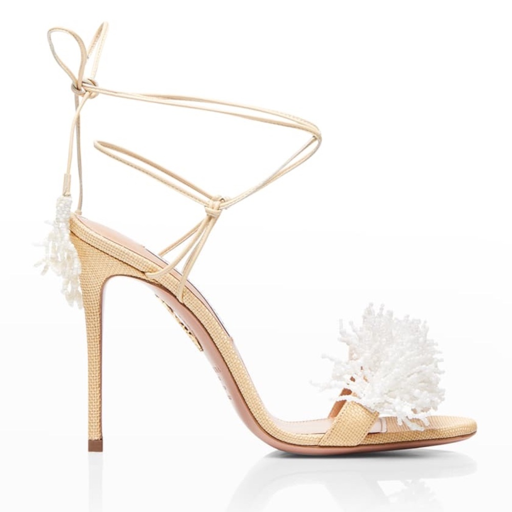 New AQUAZZURA Panarea Beaded Leather Sandals $895 40